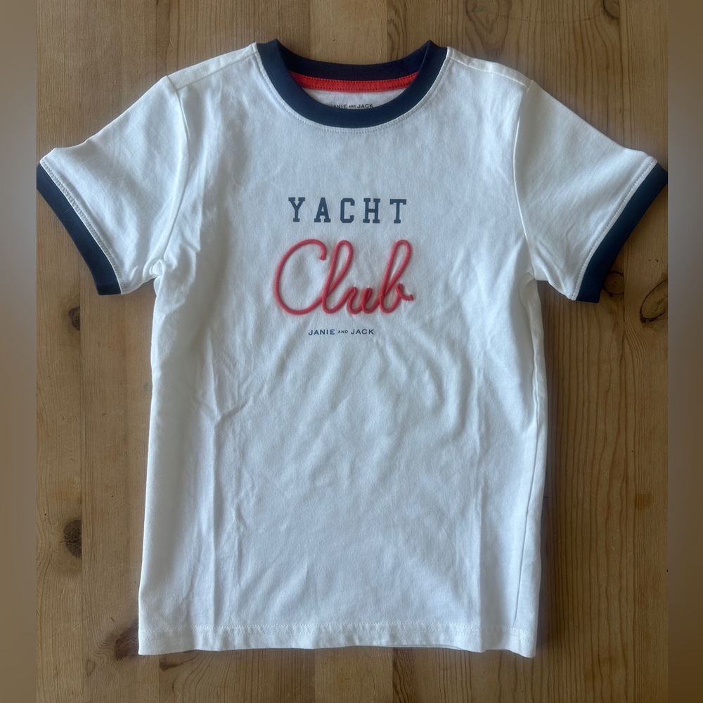 Janie and Jack White and Navy Yacht Club Tee